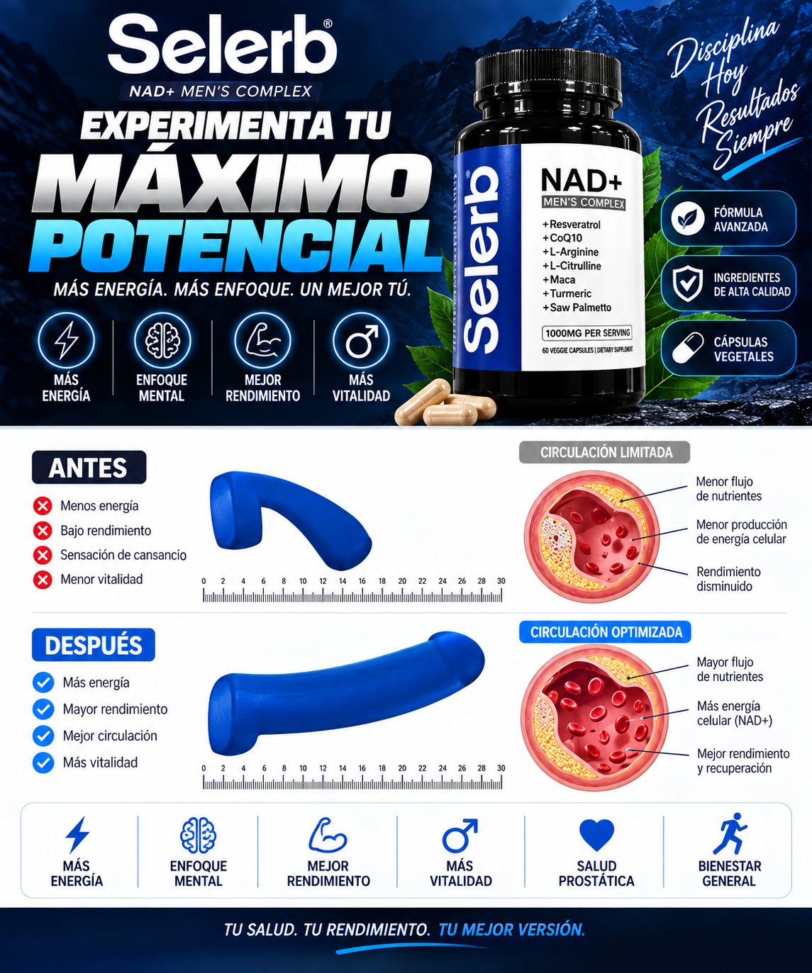 Selerb NAD+ 2x1 Aumenta tu rendimiento desde el 1 dia