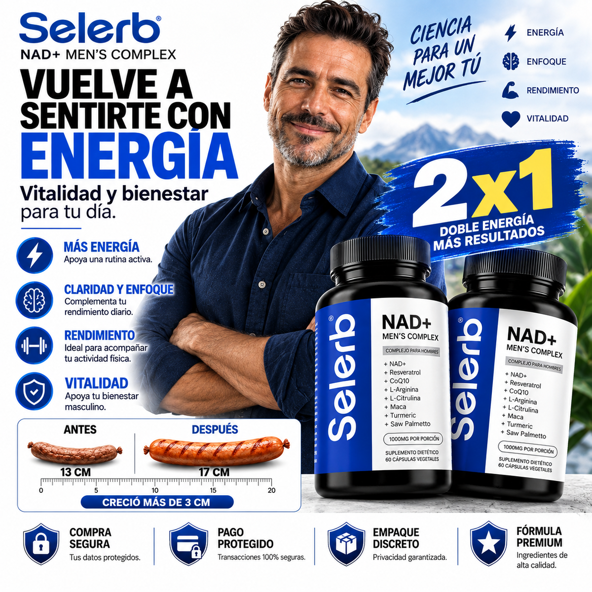 Selerb NAD+ 2x1 Aumenta tu rendimiento desde el 1 dia
